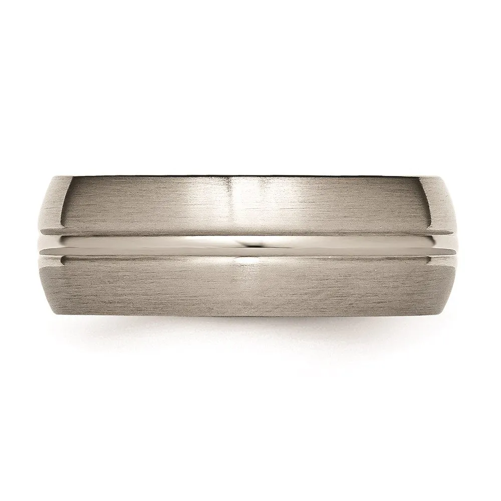 Chisel Jewelry Titanium Grooved 8mm Brushed and Polished Band | TB49