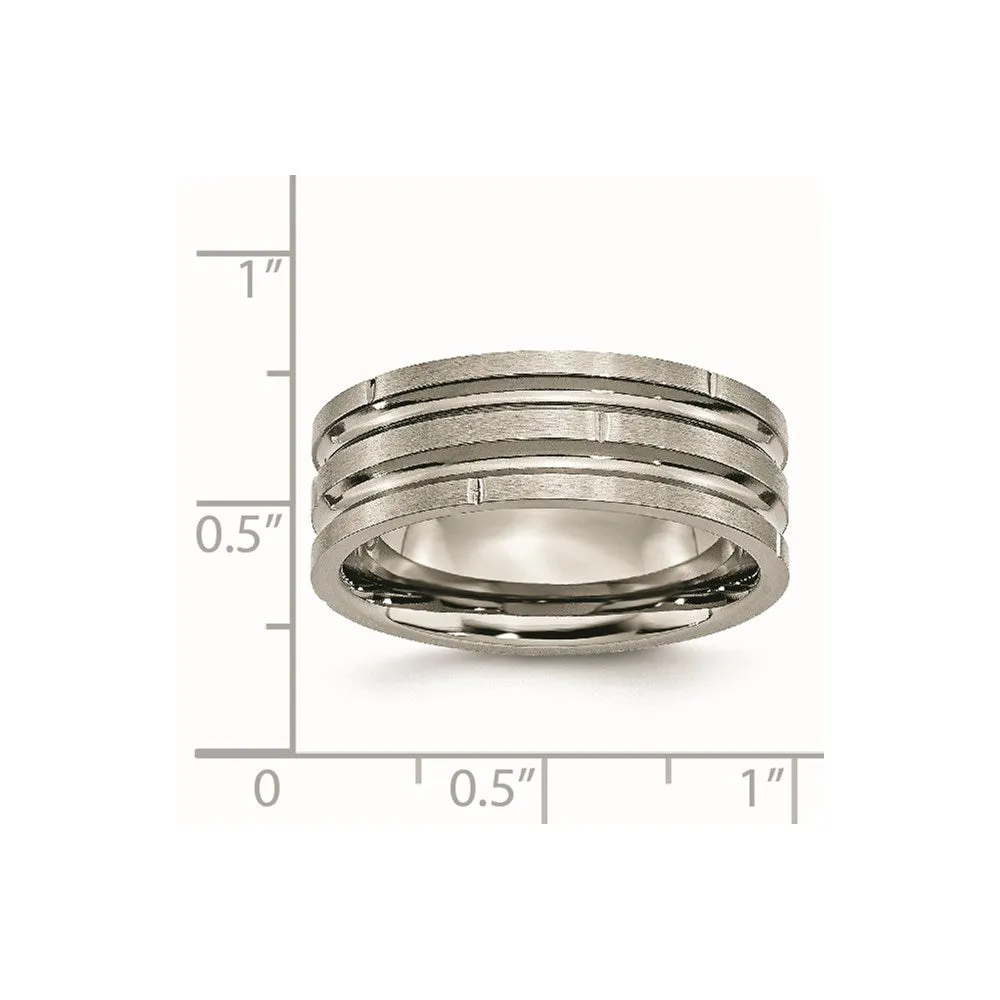 Chisel Jewelry Titanium Notched & Grooved 8mm Polished/Satin Band | TB330