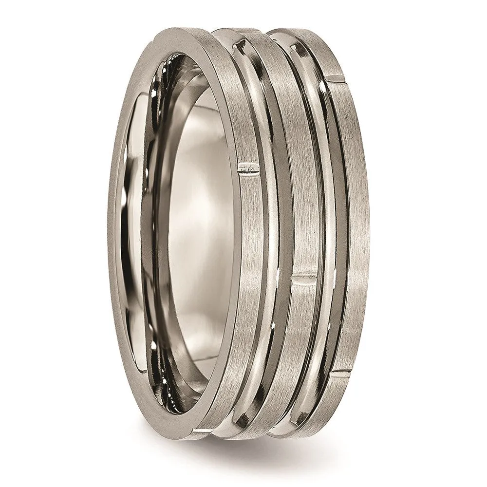 Chisel Jewelry Titanium Notched & Grooved 8mm Polished/Satin Band | TB330
