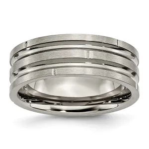 Chisel Jewelry Titanium Notched & Grooved 8mm Polished/Satin Band | TB330