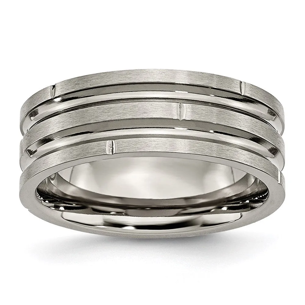 Chisel Jewelry Titanium Notched & Grooved 8mm Polished/Satin Band | TB330