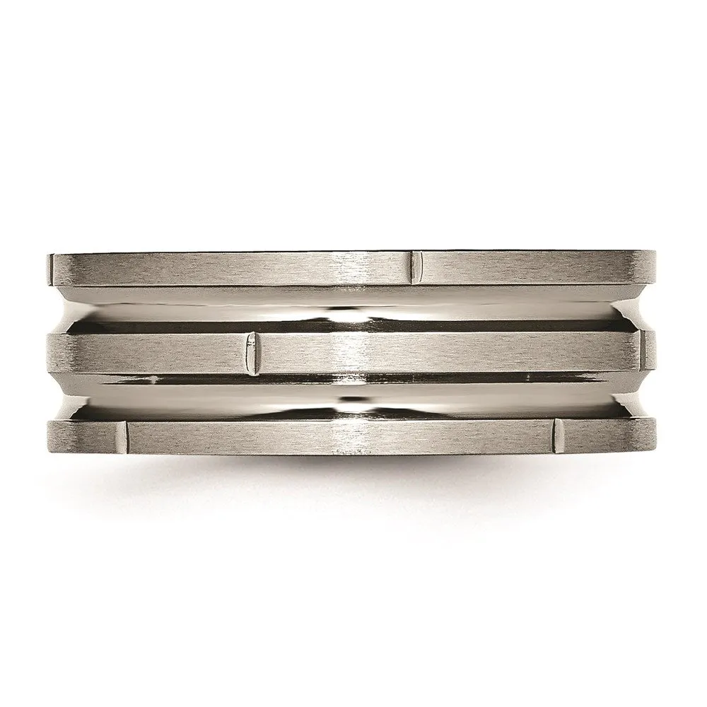 Chisel Jewelry Titanium Notched & Grooved 8mm Polished/Satin Band | TB330