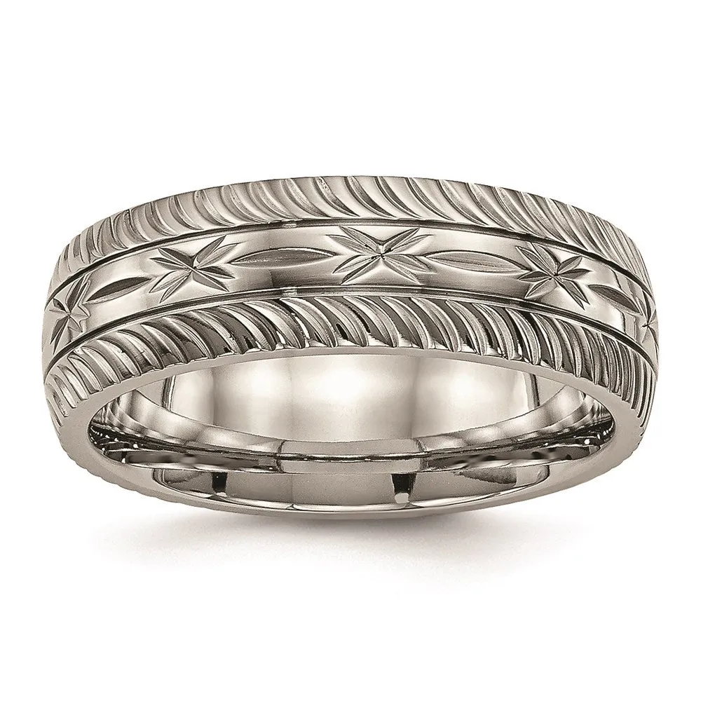 Chisel Jewelry Titanium Polished Diamond Cut Ring | TB462