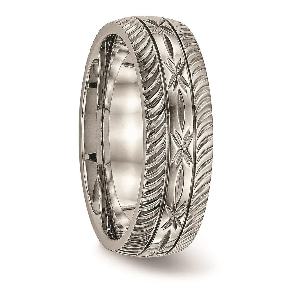 Chisel Jewelry Titanium Polished Diamond Cut Ring | TB462