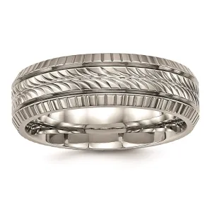 Chisel Jewelry Titanium Polished Grooved and Textured Ring | TB461