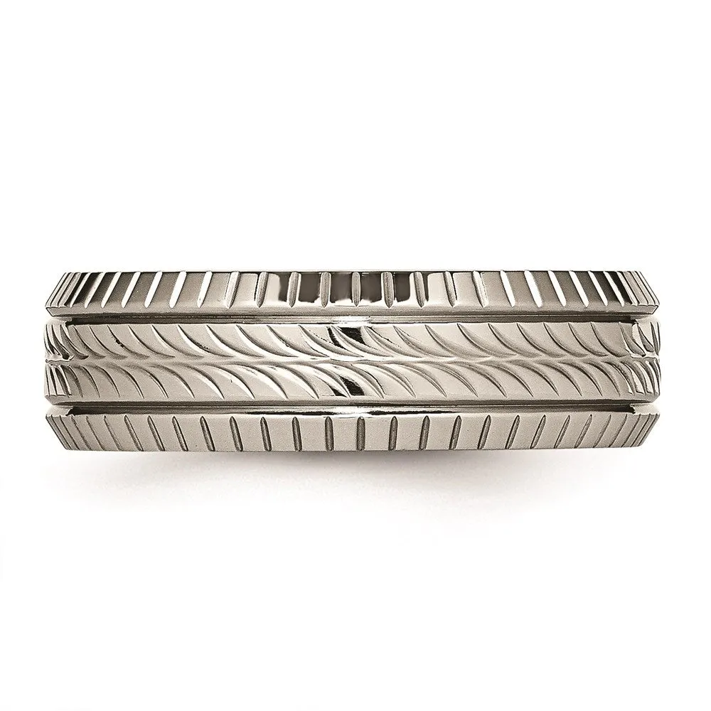 Chisel Jewelry Titanium Polished Grooved and Textured Ring | TB461