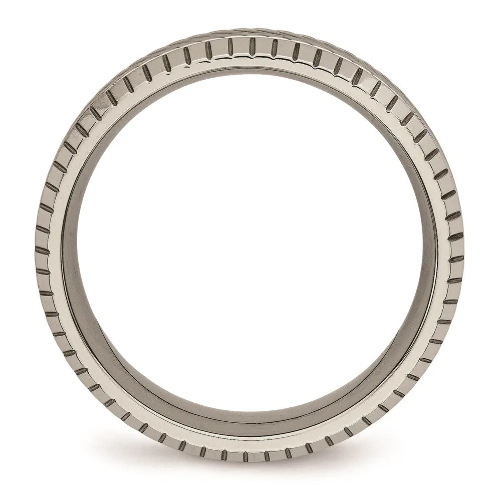 Chisel Jewelry Titanium Polished Grooved and Textured Ring | TB461