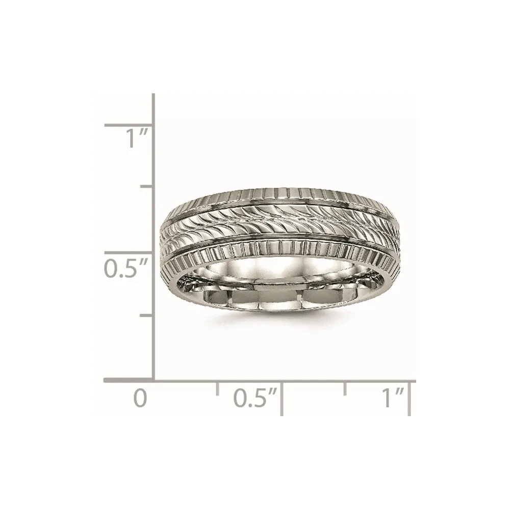 Chisel Jewelry Titanium Polished Grooved and Textured Ring | TB461