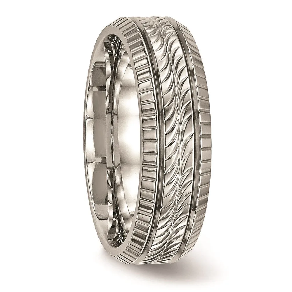 Chisel Jewelry Titanium Polished Grooved and Textured Ring | TB461