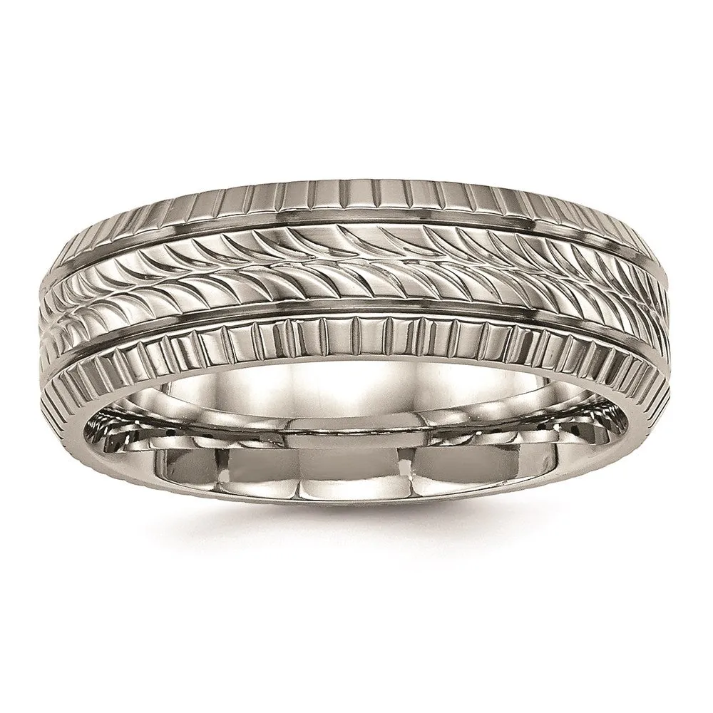 Chisel Jewelry Titanium Polished Grooved and Textured Ring | TB461