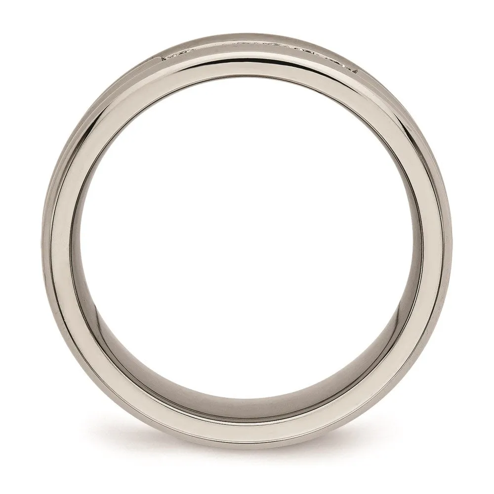 Chisel Jewelry Titanium Polished Grooved CZ Ring | TB481
