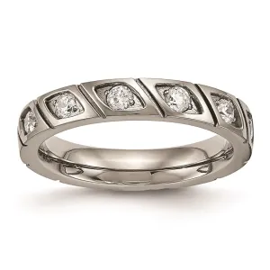Chisel Jewelry Titanium Polished Grooved CZ Ring | TB483