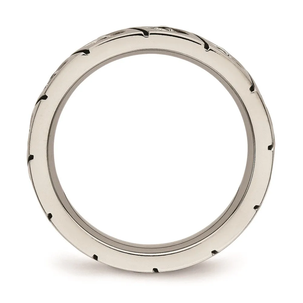 Chisel Jewelry Titanium Polished Grooved CZ Ring | TB483