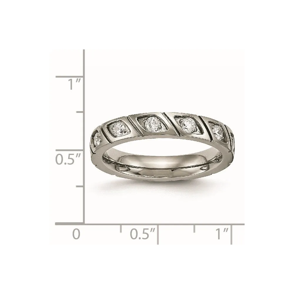 Chisel Jewelry Titanium Polished Grooved CZ Ring | TB483