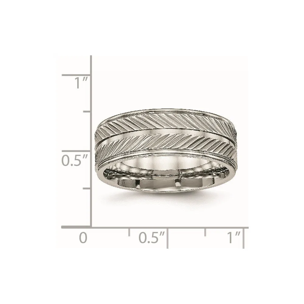 Chisel Jewelry Titanium Polished Grooved Ring | TB449