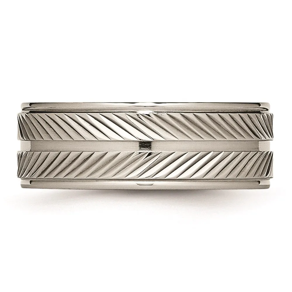 Chisel Jewelry Titanium Polished Grooved Ring | TB449