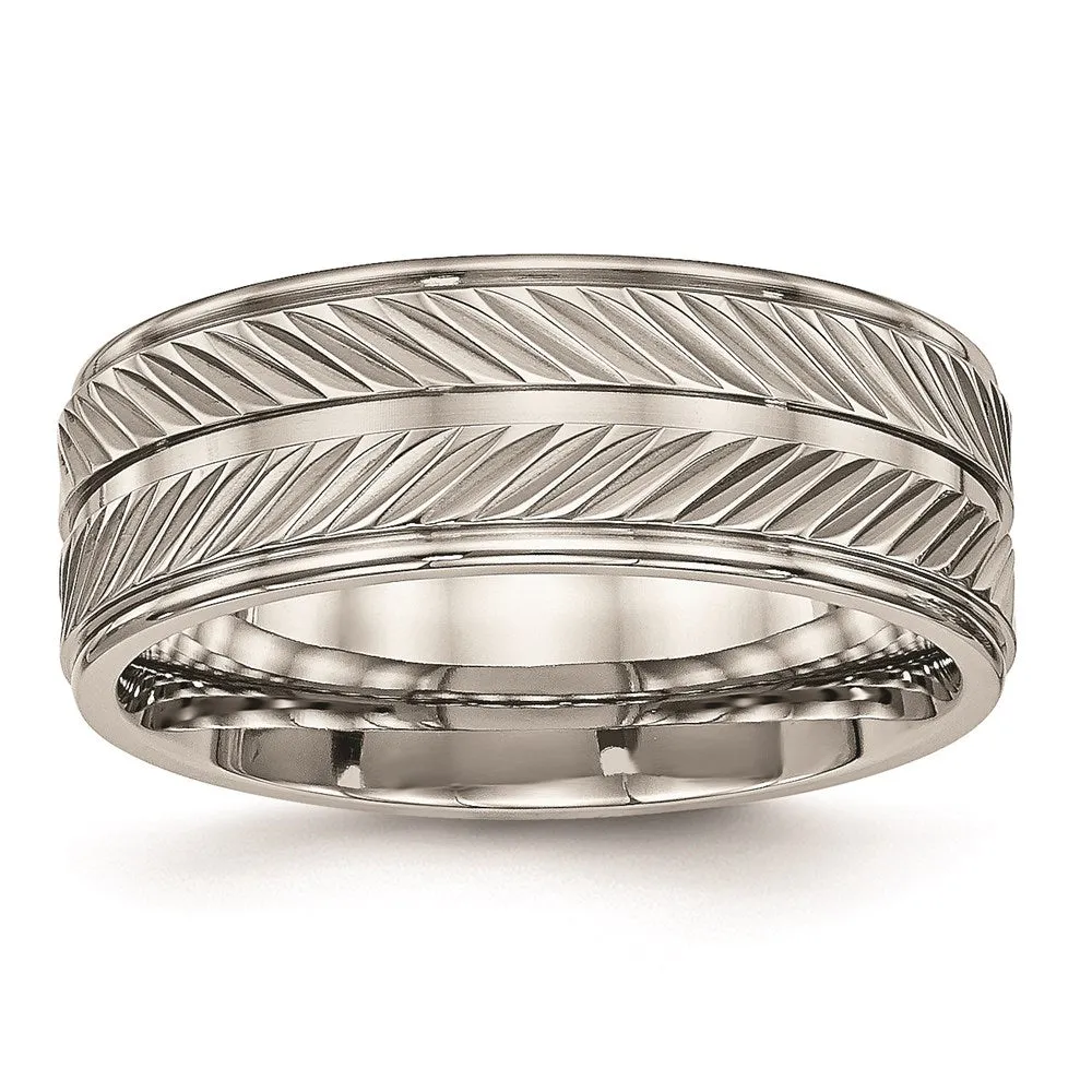 Chisel Jewelry Titanium Polished Grooved Ring | TB449