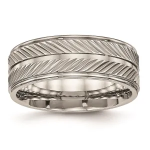 Chisel Jewelry Titanium Polished Grooved Ring | TB449