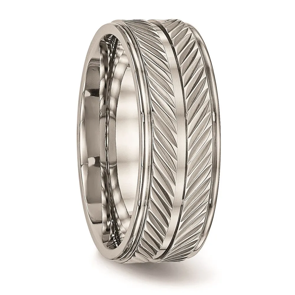 Chisel Jewelry Titanium Polished Grooved Ring | TB449