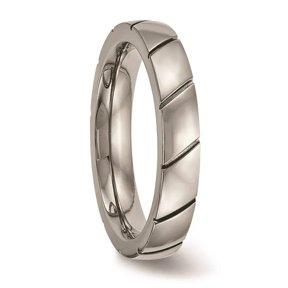 Chisel Jewelry Titanium Polished Grooved Ring | TB482