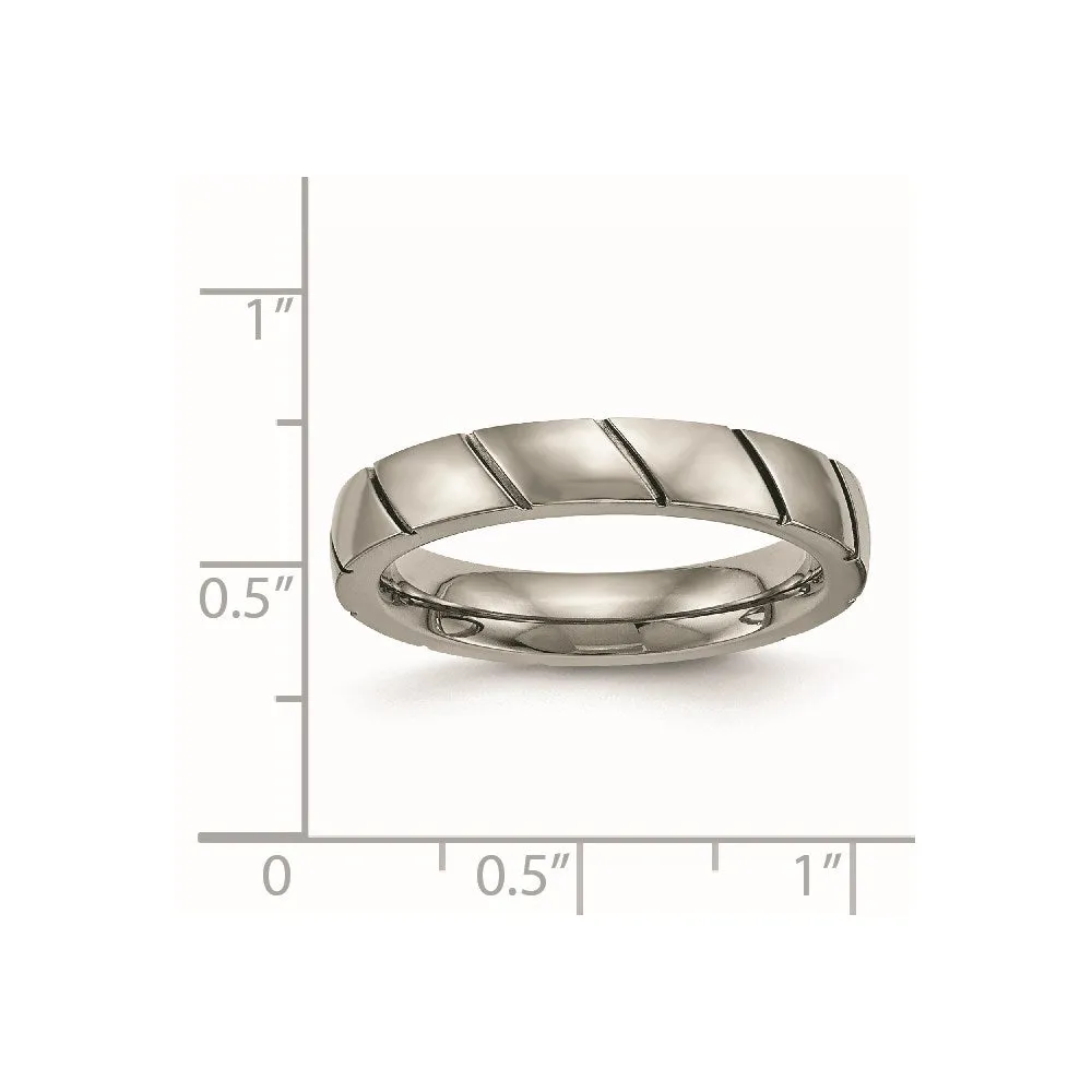 Chisel Jewelry Titanium Polished Grooved Ring | TB482