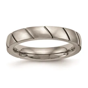 Chisel Jewelry Titanium Polished Grooved Ring | TB482