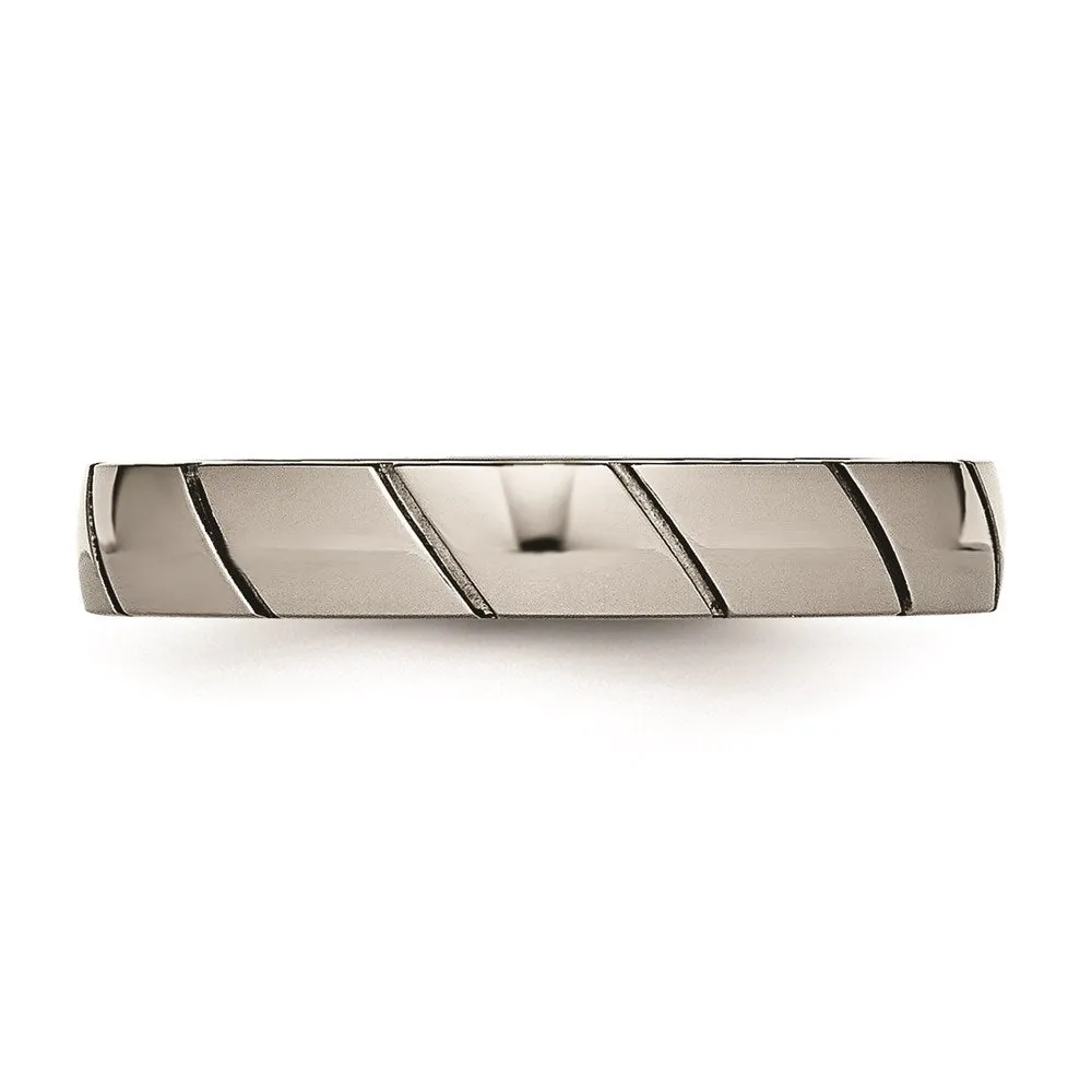 Chisel Jewelry Titanium Polished Grooved Ring | TB482
