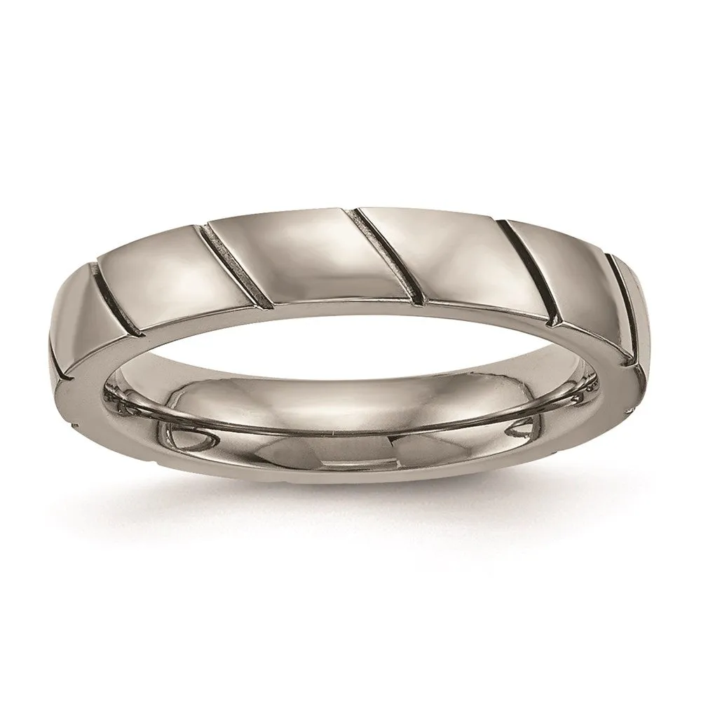 Chisel Jewelry Titanium Polished Grooved Ring | TB482