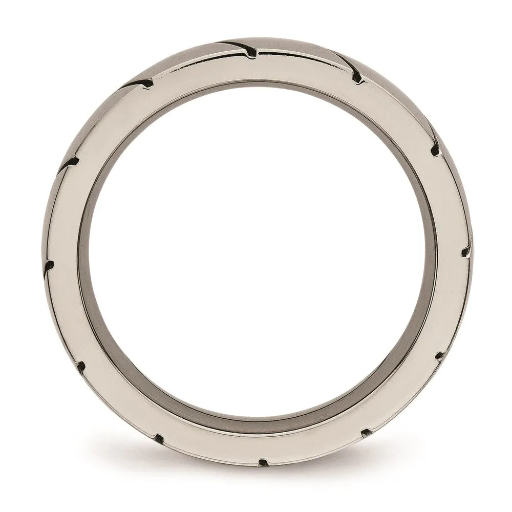 Chisel Jewelry Titanium Polished Grooved Ring | TB482