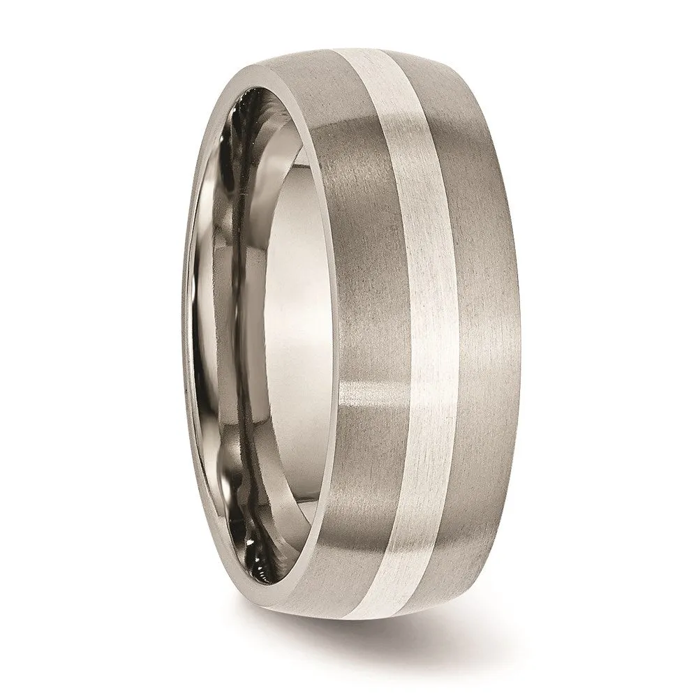 Chisel Jewelry Titanium Sterling Silver Inlay 8mm Brushed Band | TB211