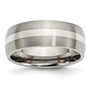 Chisel Jewelry Titanium Sterling Silver Inlay 8mm Brushed Band | TB211