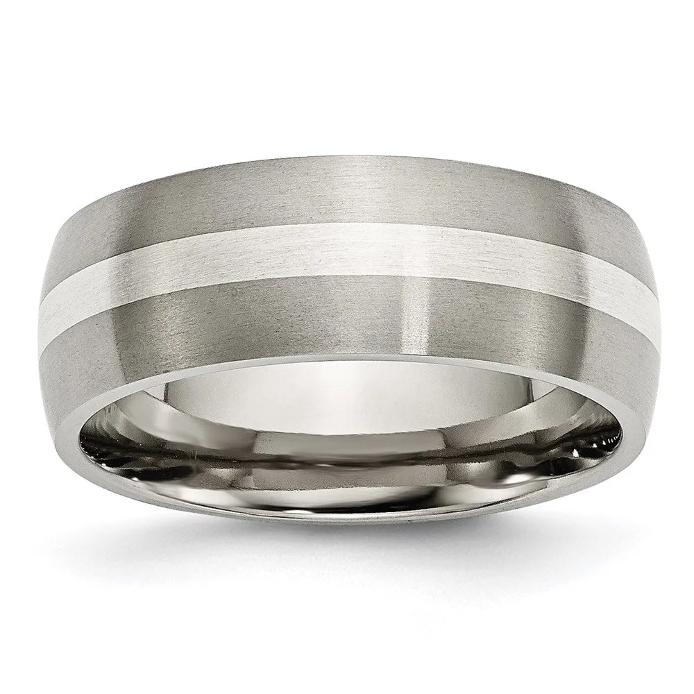 Chisel Jewelry Titanium Sterling Silver Inlay 8mm Brushed Band | TB211