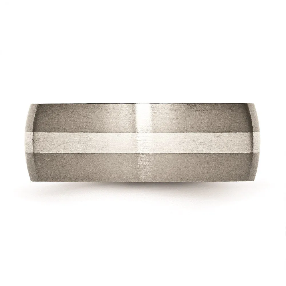 Chisel Jewelry Titanium Sterling Silver Inlay 8mm Brushed Band | TB211