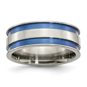 Chisel Jewelry Titanium with Blue Double Groove 8.5mm Polished Band | TB415