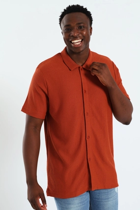 Chunky Crepe Knit Shirt - Rust Quality apparel Fashion storage (wardrobes, hangers, etc.)