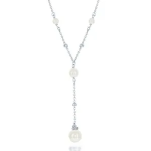 Classic Jewelry Sterling Silver 6mm Moon Beads and Larger 8mm Pearl Necklace