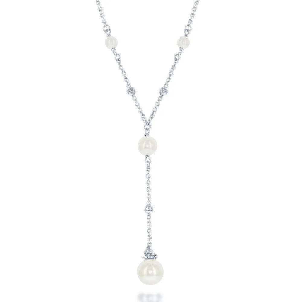 Classic Jewelry Sterling Silver 6mm Moon Beads and Larger 8mm Pearl Necklace