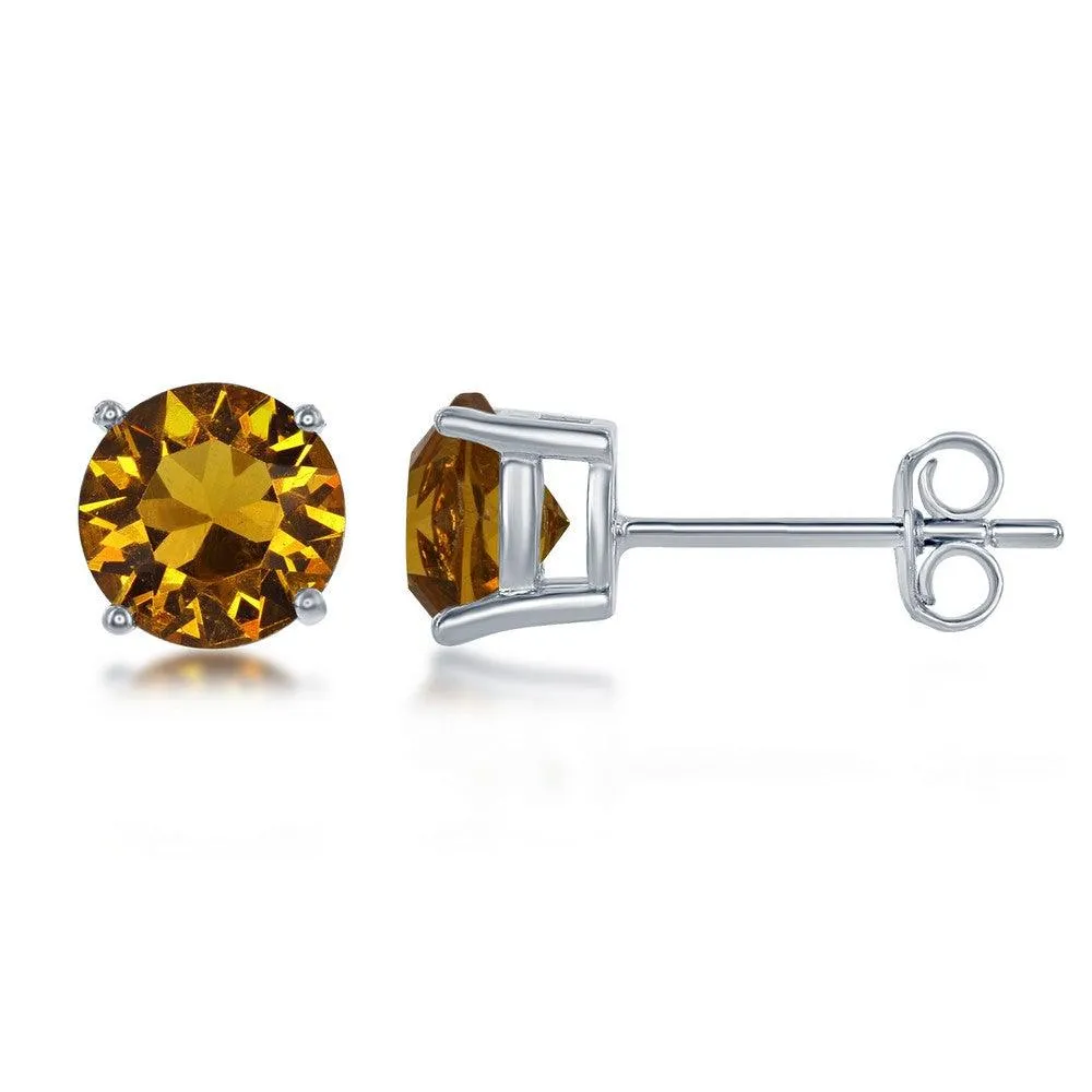 Classic Jewelry Sterling Silver 6mm Yellow Topaz Stud Earrings