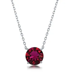 Classic Jewelry Sterling Silver 8mm Ruby "July" Swarovski Element Necklace