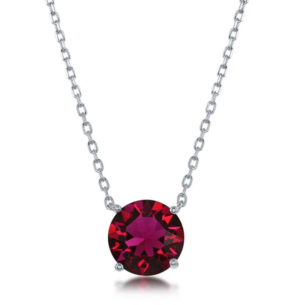 Classic Jewelry Sterling Silver 8mm Ruby "July" Swarovski Element Necklace