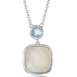Classic Jewelry Sterling Silver Bezel Set Blue Topaz and Square MOP Necklace
