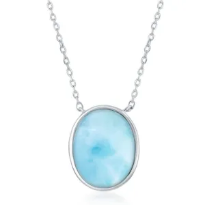 Classic Jewelry Sterling Silver Bezel Set Oval Larimar Necklace
