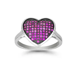 Classic Jewelry Sterling Silver Black Rhodium Pink CZ Heart Ring - W-9876