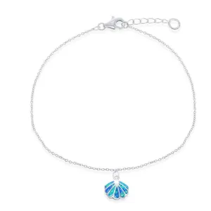 Classic Jewelry Sterling Silver Blue Inlay Opal Sea Shell Anklet
