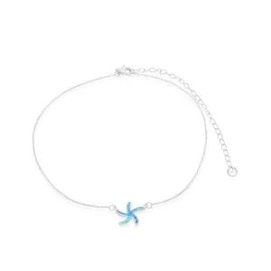 Classic Jewelry Sterling Silver Blue Inlay Opal Starfish Choker Necklace