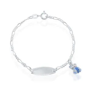 Classic Jewelry Sterling Silver Blue Teddy Bear Charm Kid-ID Bracelet, 6.5"