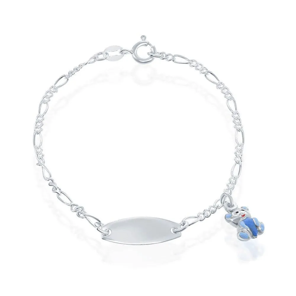 Classic Jewelry Sterling Silver Blue Teddy Bear Charm Kid-ID Bracelet, 6.5"