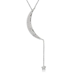 Classic Jewelry Sterling Silver Crescent Moon Dangling CZ Necklace