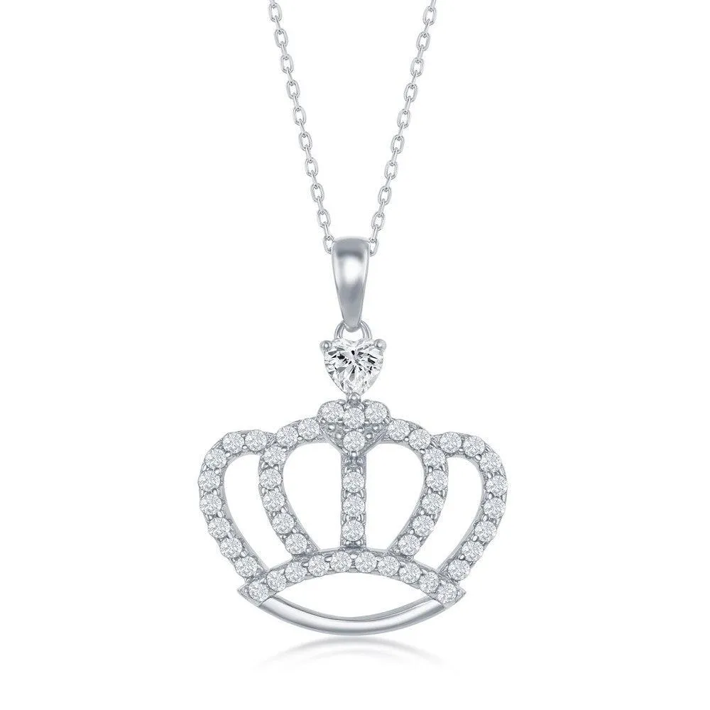 Classic Jewelry Sterling Silver Crown Cubic Zirconia Necklace