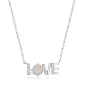 Classic Jewelry Sterling Silver Cubic Zirconia and White Opal 'Love' Necklace